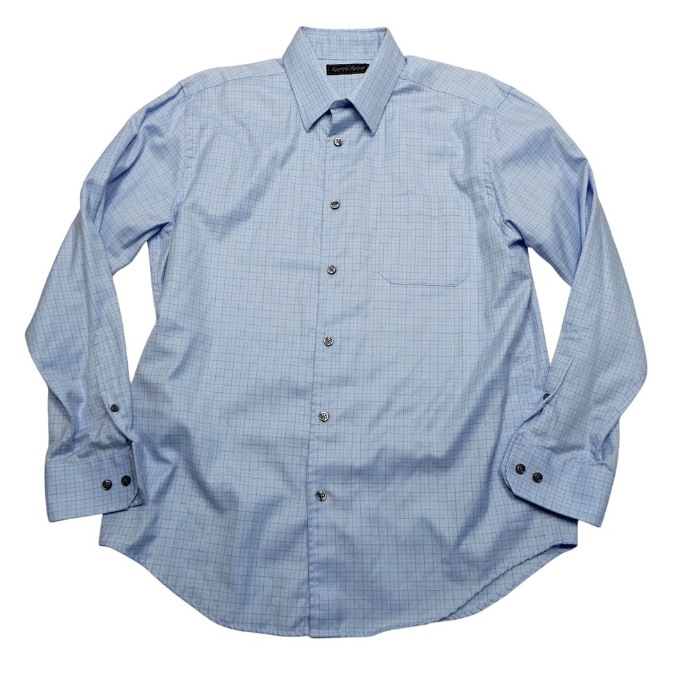 Kenneth Roberts Platinum Dress Shirt Mens Large Blue Herringbone Long Sleeve